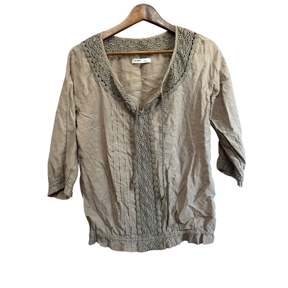 Old Navy Crochet Trim Boho Peasant Top Women's Size S 3/4‎ Sleeve Blouse